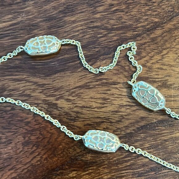 NWOT Rare Kendra Scott Kellie Kelsie Rose Quartz Gold Plated Station Necklace - Picture 10 of 10